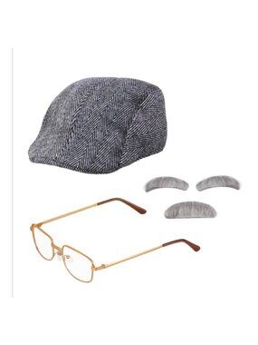 Beelittle Old Man Costume Accessory Set Beret Hat Glasses Mustache Eyebrows